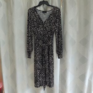 Attention Black and Cream Leopard Print Long Sleeve Dress